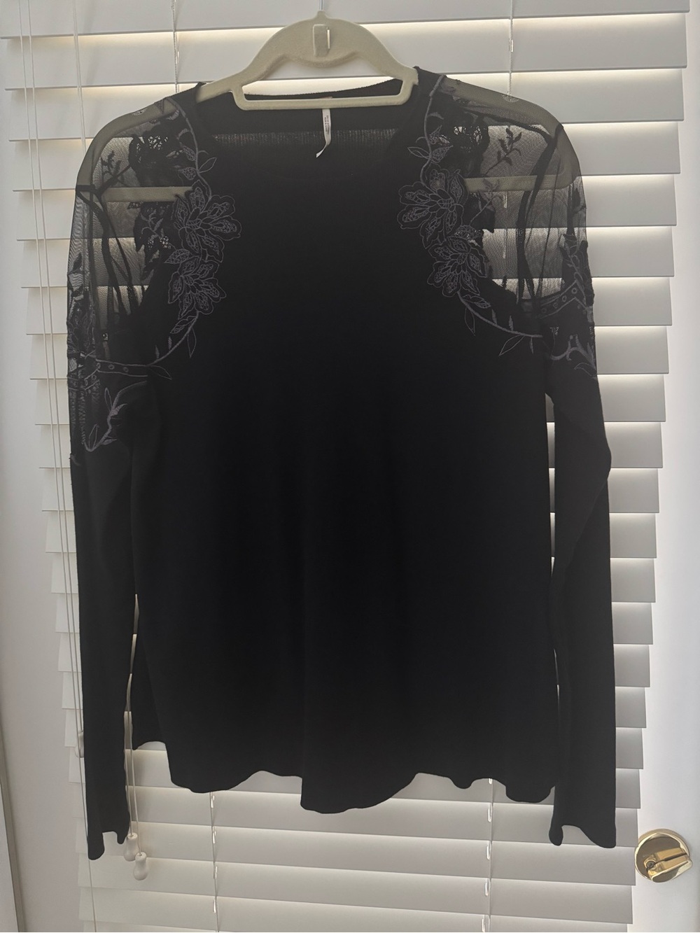Free People Daniella Lace Shoulder Long Sleeve Top Black